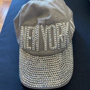 Blinged out NY baseball cap in gray
